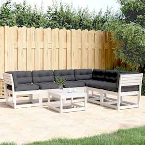 Vrtna sedežna garnitura 6-delna z blazinami bela trdna borovina