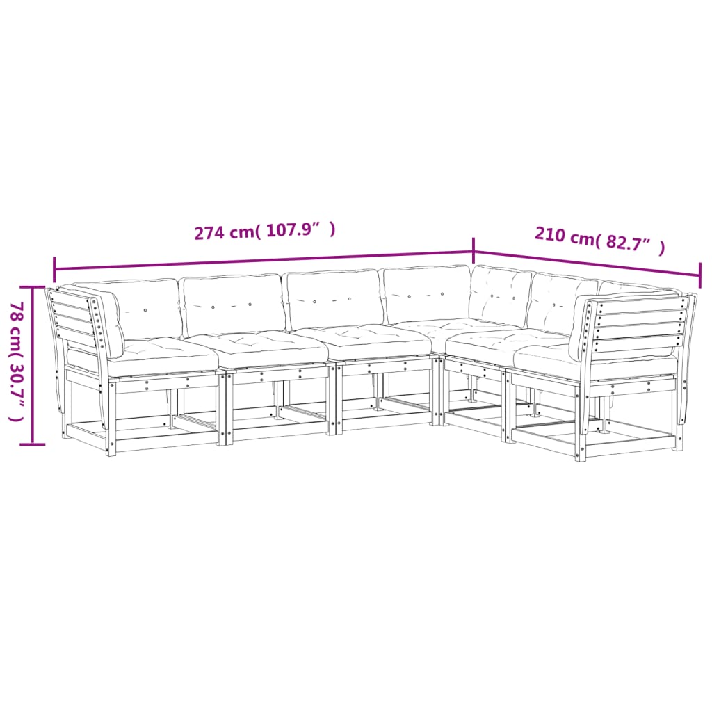 imagem de vidaXL 6 pcs conj. sofás jardim almofadões pinho maciço castanho cera9