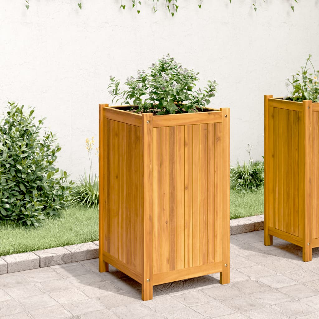 vidaXL Plantenbak met voering 42x42x75 cm massief acaciahout afbeelding