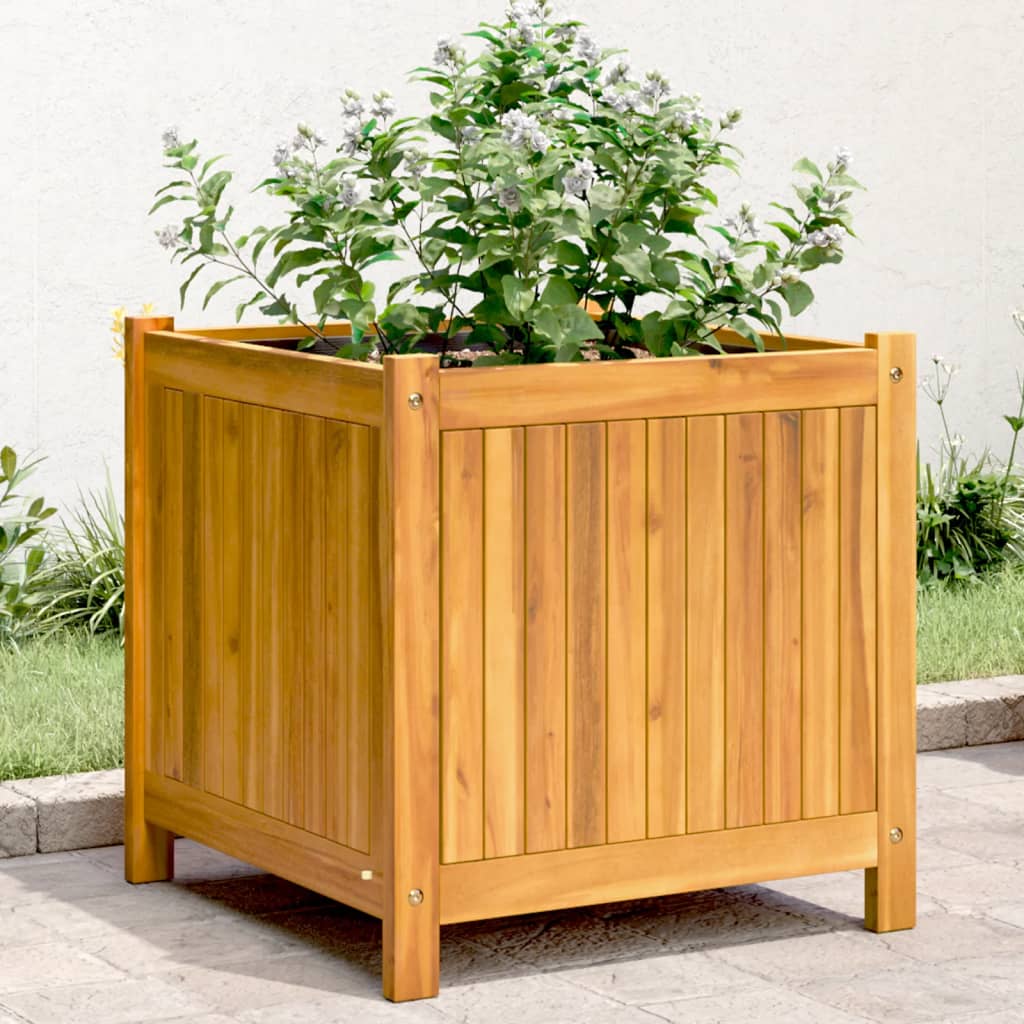 vidaXL Jardinieră de grădină cu căptușeală, 50x50x50 cm, lemn acacia