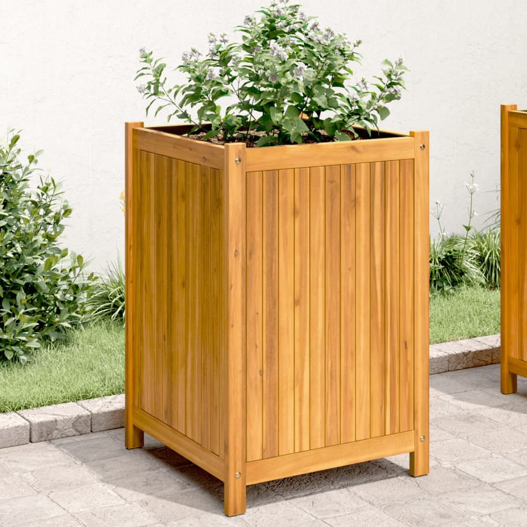 vidaXL Jardinieră de grădină cu căptușeală, 50x50x75 cm, lemn acacia
