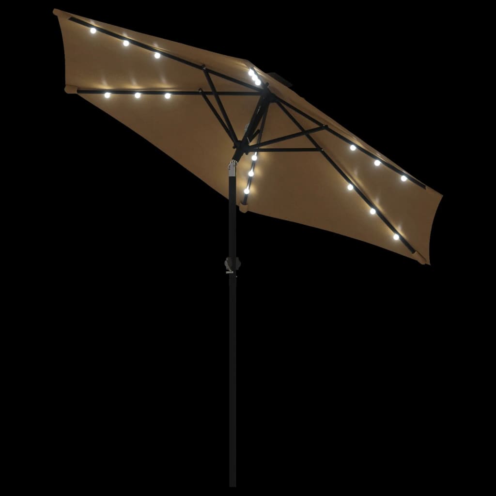 Parasol ogrodowy LED, stalowy słupek, taupe, 225x225x212 cm