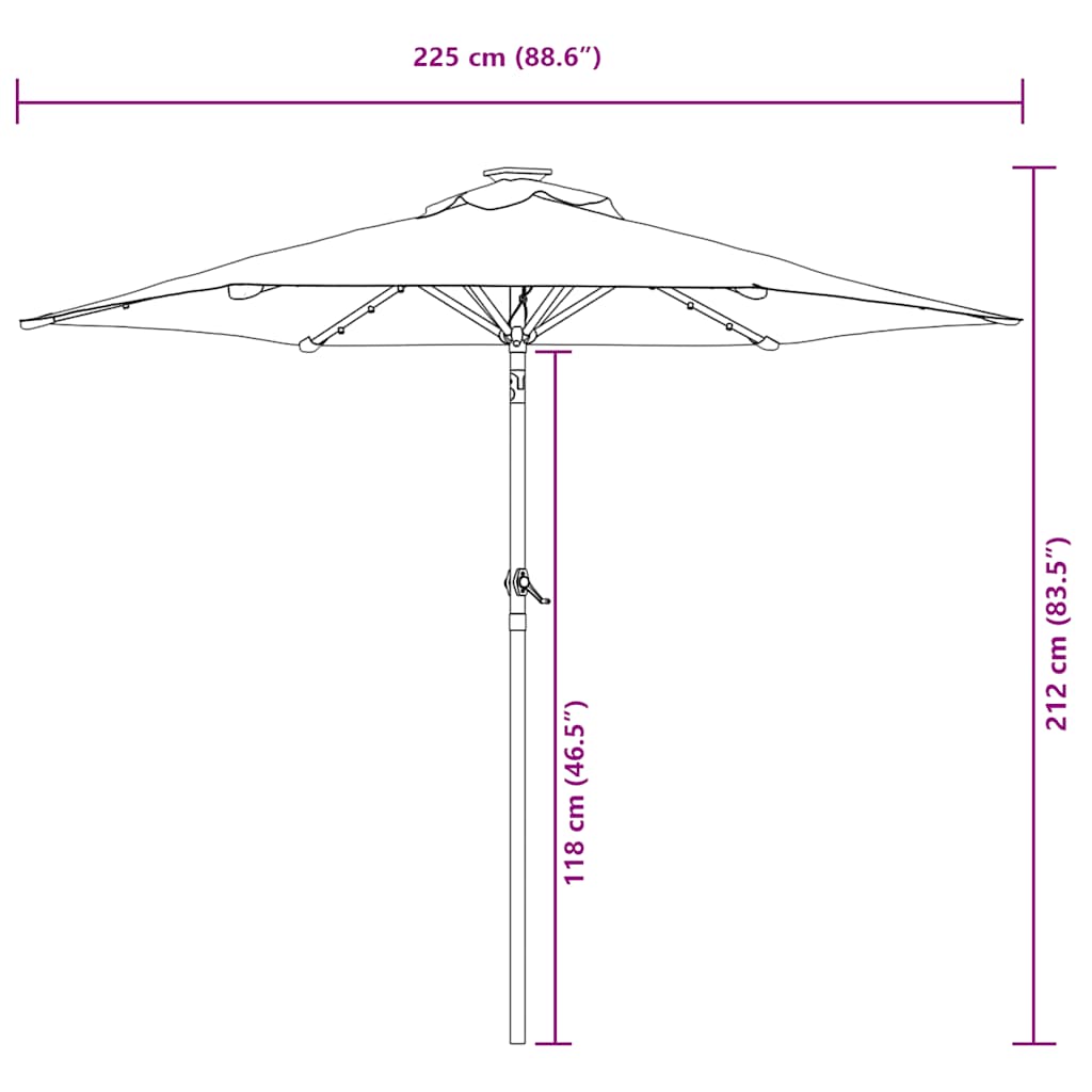 Zahradní slunečník s LED a ocelovou tyčí černý 225x225x212 cm - obrázek 14