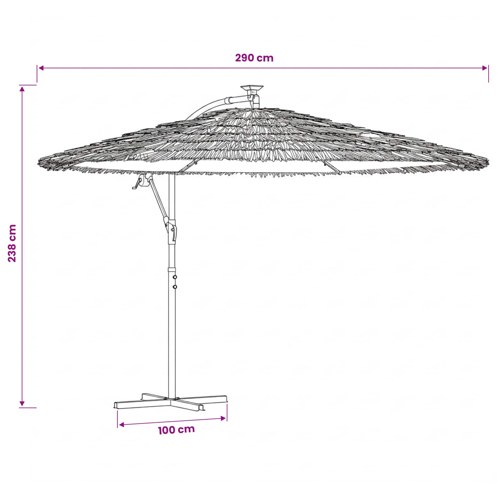 Garden Parasol with Steel Pole size guide