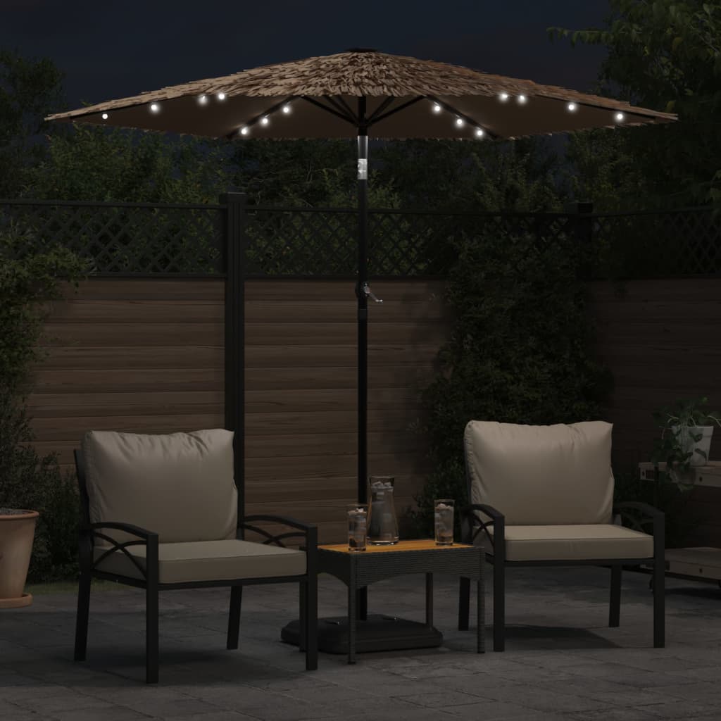 Parasol ogrodowy z LED, stalowy słupek, brązowy, 223x223x213 cm