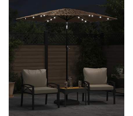 vidaXL dārza saulessargs ar LED un tērauda stabu, brūns, 223x223x213cm