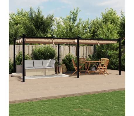 vidaXL dārza nojume ar izvelkamu jumtu, 3x6 m, pelēkbrūns, alumīnijs