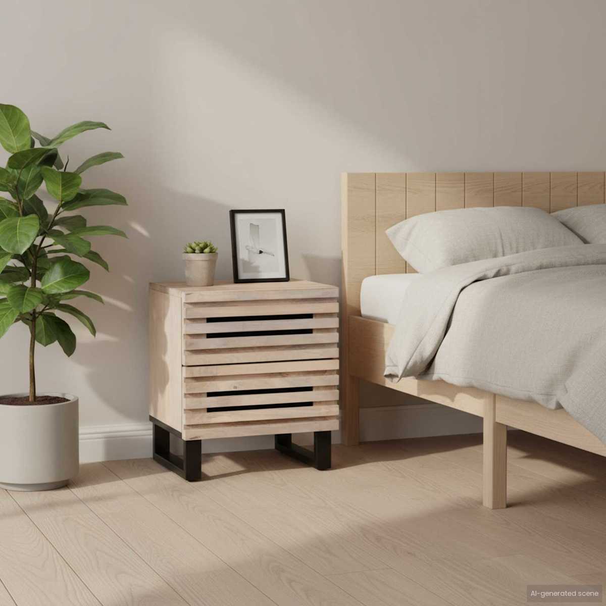 Sengeborde 40x34x46 cm massivt bleget mangotræ