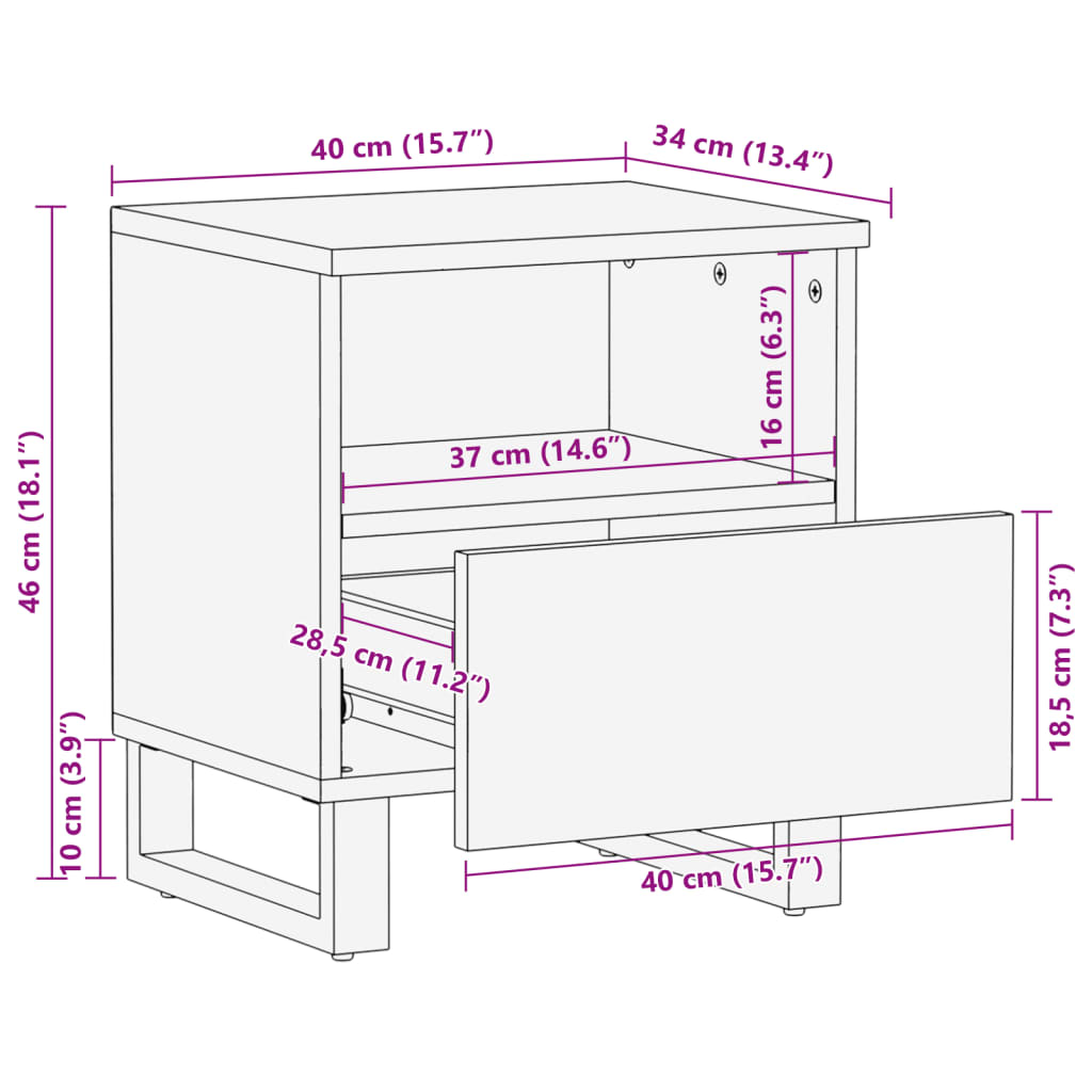 Szafki nocne, 2 szt., 40x34x46 cm, lite surowe drewno mango