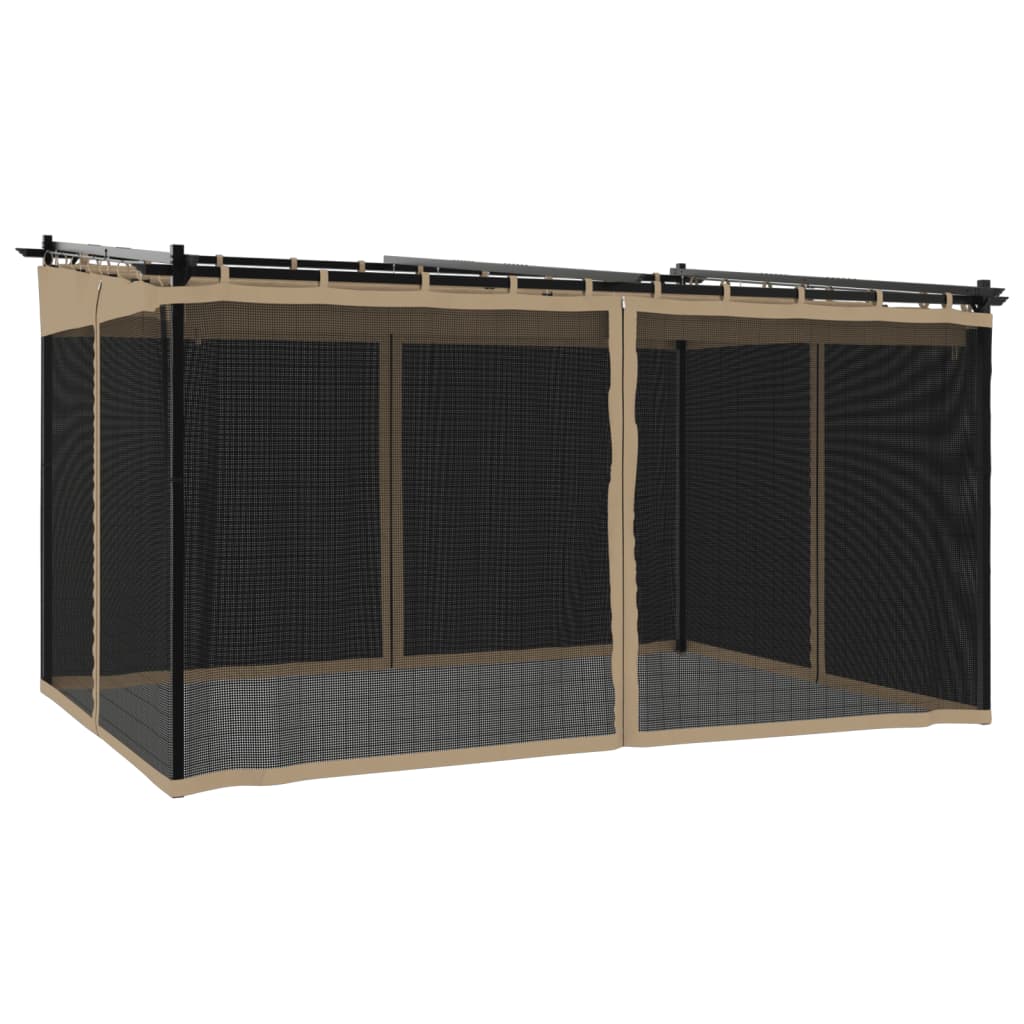 vidaXL Altán se síťovanými stěnami taupe 4 x 3 m ocel