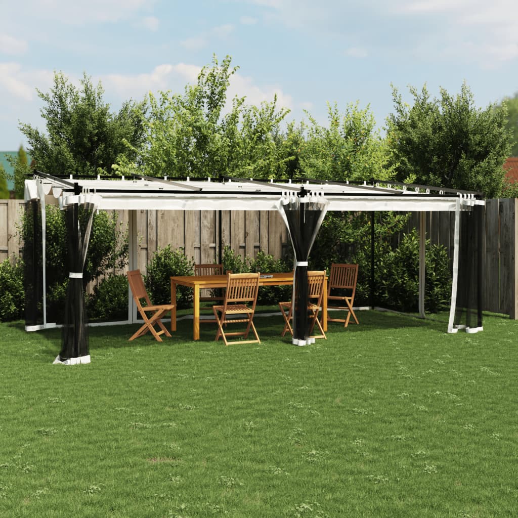 vidaXL Pavillon mit Netzwänden Creme 6x3 m Stahl