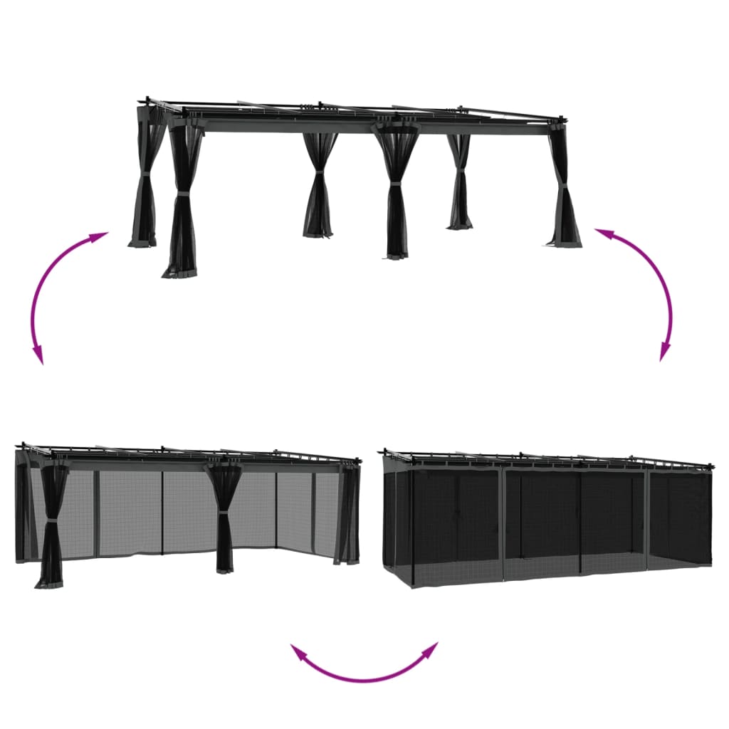Tonnelle avec parois en liquidation filet anthracite 3x3 m acier tonnelle de jardin vidaXL
