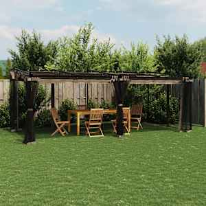 Paviljon z mrežastimi stenami taupe 6x3 m jeklo