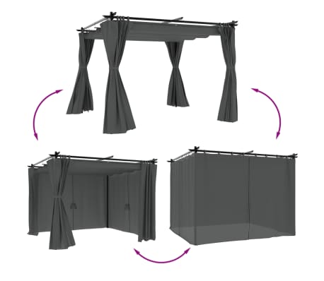 vidaXL Tonnelle avec rideaux anthracite 3x3 m acier