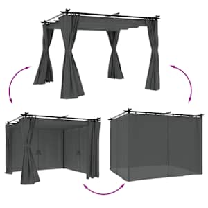 vidaXL Tonnelle avec rideaux anthracite 3x3 m acier