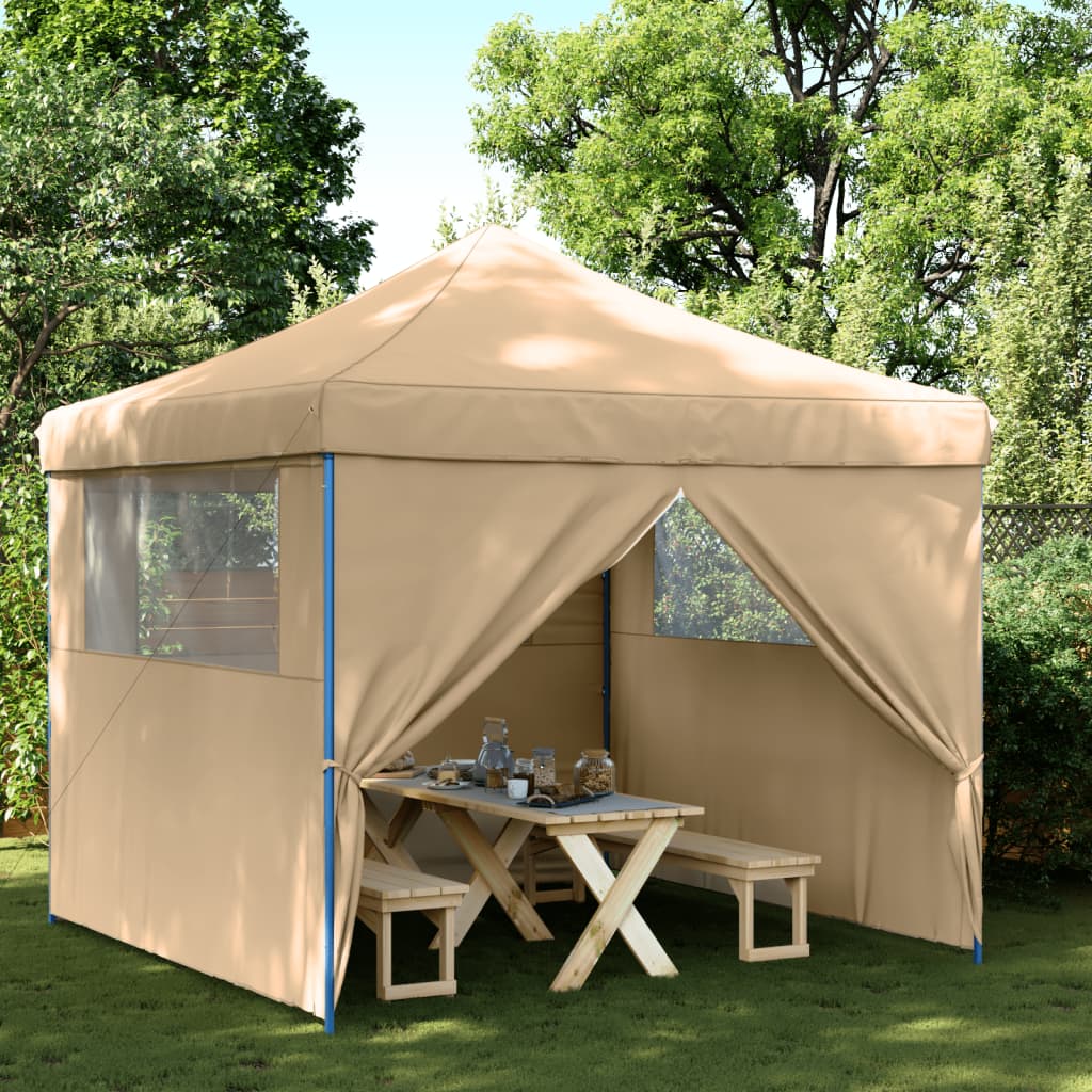 vidaXL Partyzelt Faltbar Pop-Up mit 4 Seitenteilen Beige
