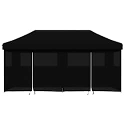 vidaXL saliekama svinību nojume, 4 sānu sienas, melna