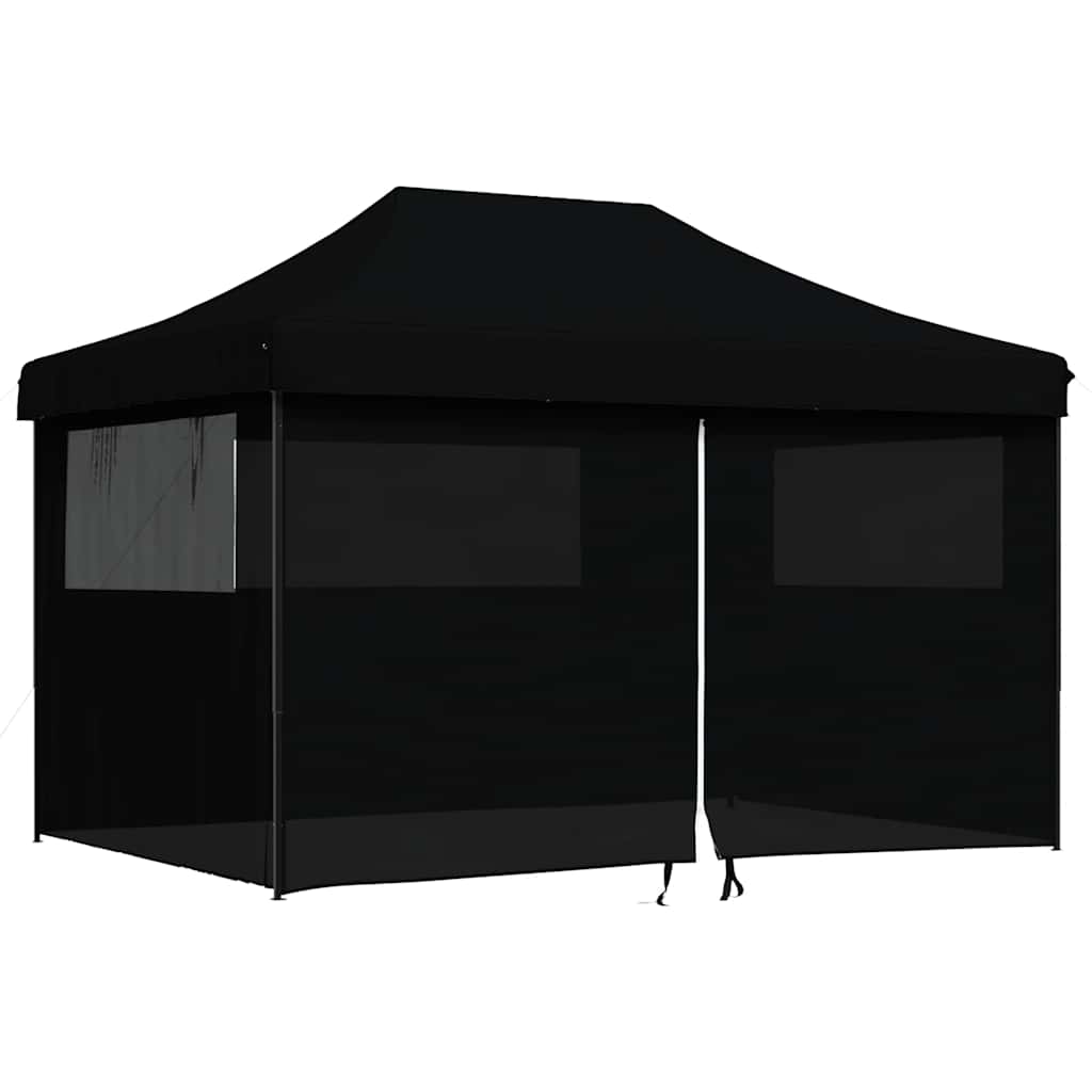 vidaXL Skladací pop-up párty stan so 4 bočnými stenami čierny