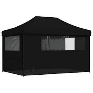 Skládací party stan pop-up se 4 bočními stěnami černý - obrázek 5