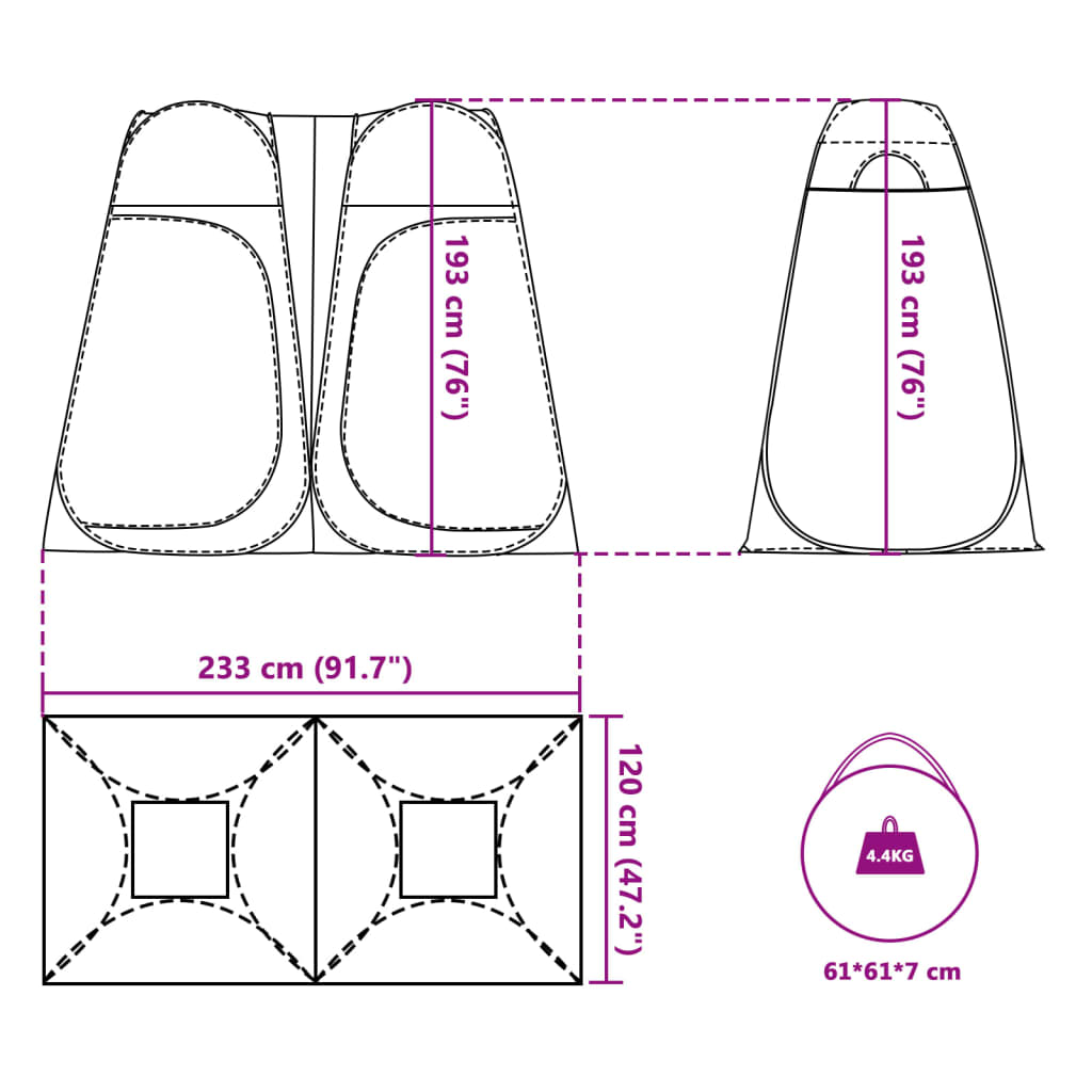 Namiot prysznicowy 233x120x193 cm, niebieski, pop-up