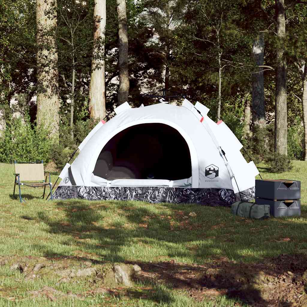 vidaXL Cort de camping 2 persoane, alb opac, setare rapidă, țesătură