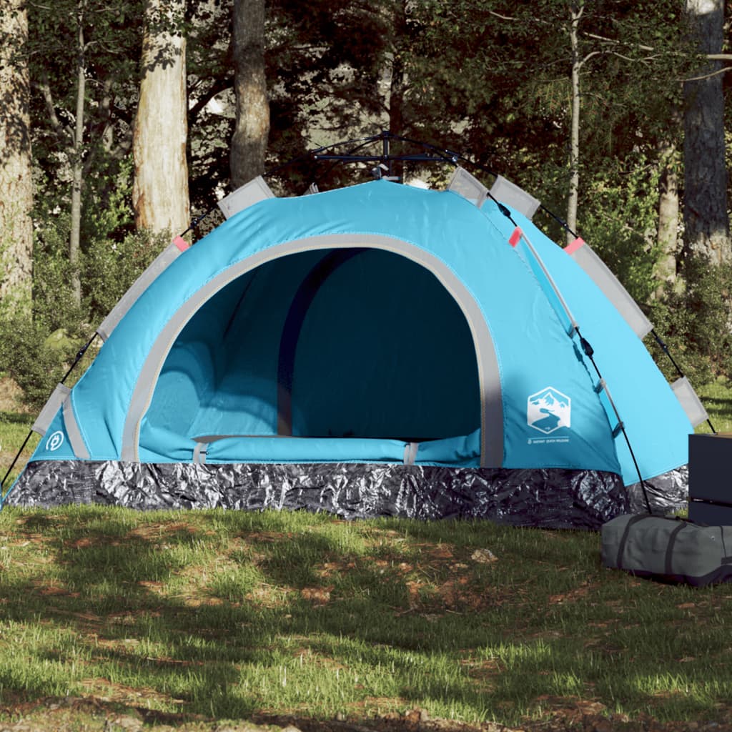 vidaXL Cort de camping pentru 3 persoane, setare rapidă, albastru