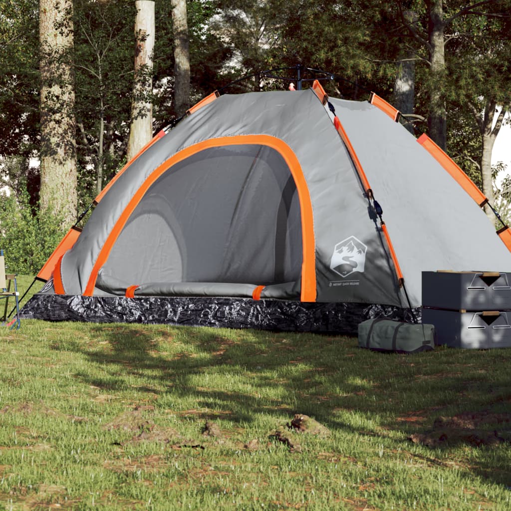 vidaXL Cort de camping pentru 5 persoane, eliberare rapidă, gri