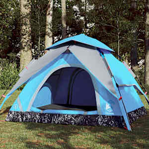 Šotor za kampiranje za 3 osebe moder za hitro postavitev