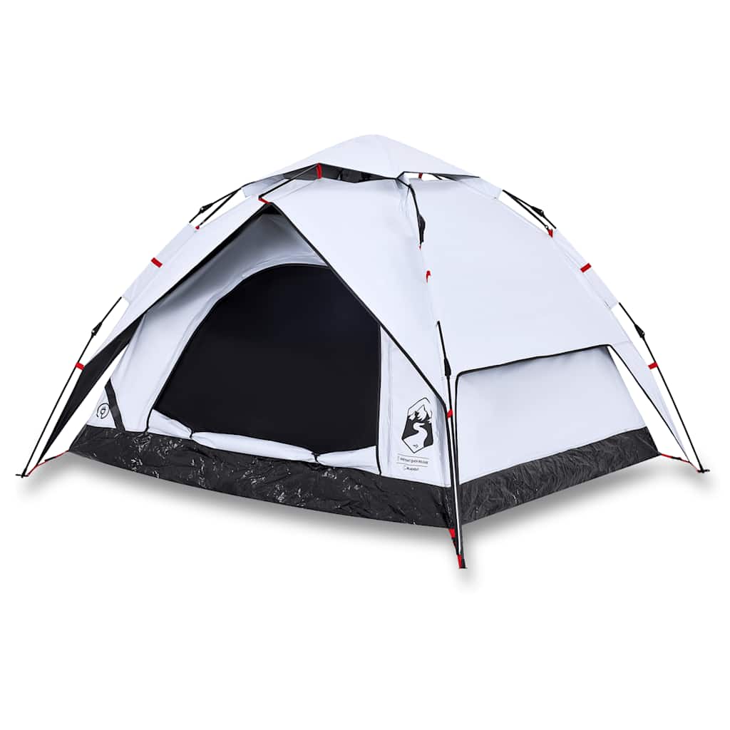 vidaXL Cort de camping 3 persoane, alb opac, setare rapidă, țesătură