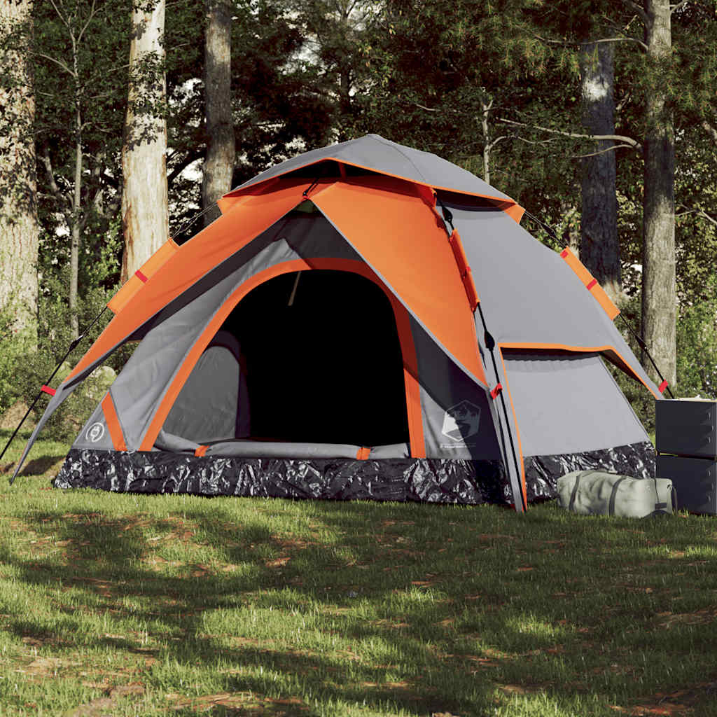 vidaXL Kuppel-Campingzelt 5 Personen Grau und Orange Quick Release