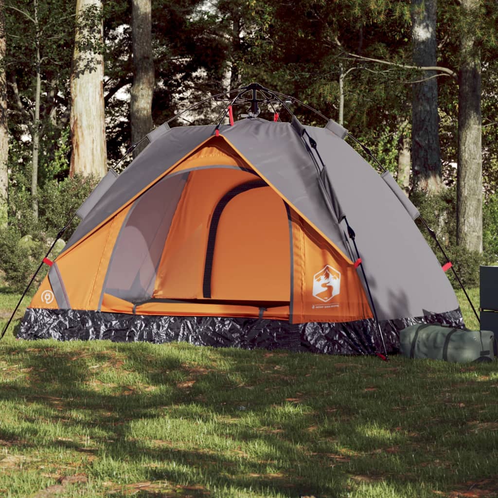 vidaXL Kuppel-Campingzelt 2 Personen Grau und Orange Quick Release