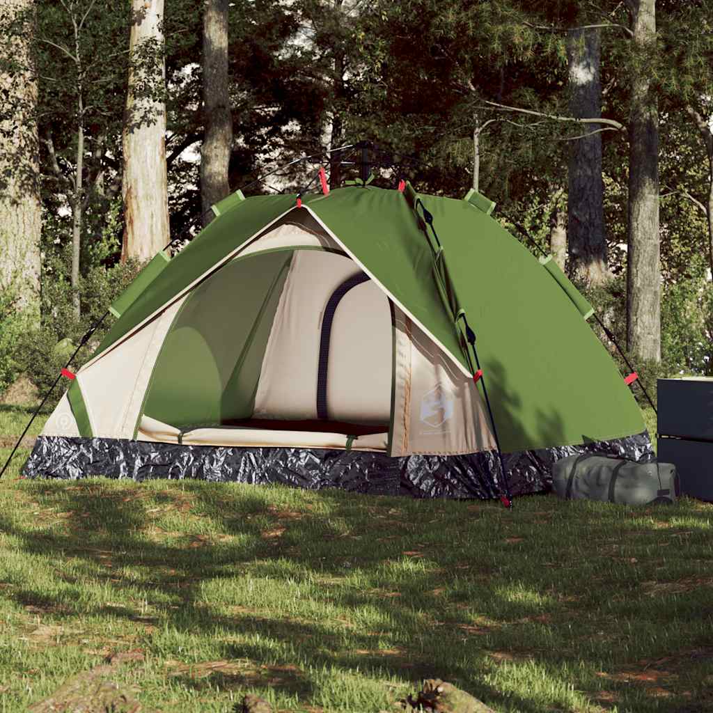 vidaXL Cort de camping cupolă 3 persoane, setare rapidă, verde