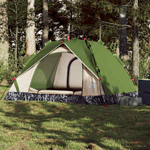 Šotor za kampiranje za 3 osebe zelen za hitro postavitev