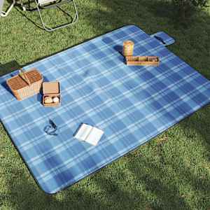 Piknik odeja zložljiva modra karirasta 200x150 cm žametna