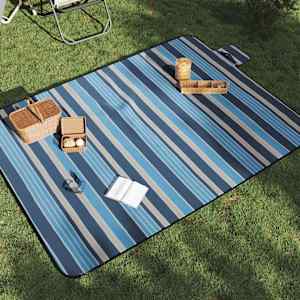 Piknik odeja zložljiva modre in bele črte 200x150 cm žamet