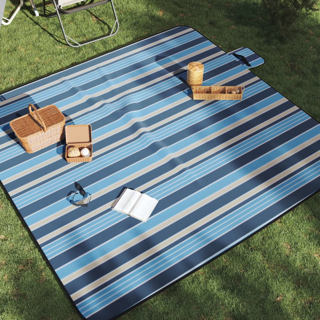 vidaXL Picknickdecke Faltbar Blau und Weiß Gestreift 200x200 cm Samt