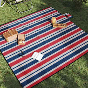 Piknik odeja zložljiva rdeče in modre črte 200x200 cm žamet