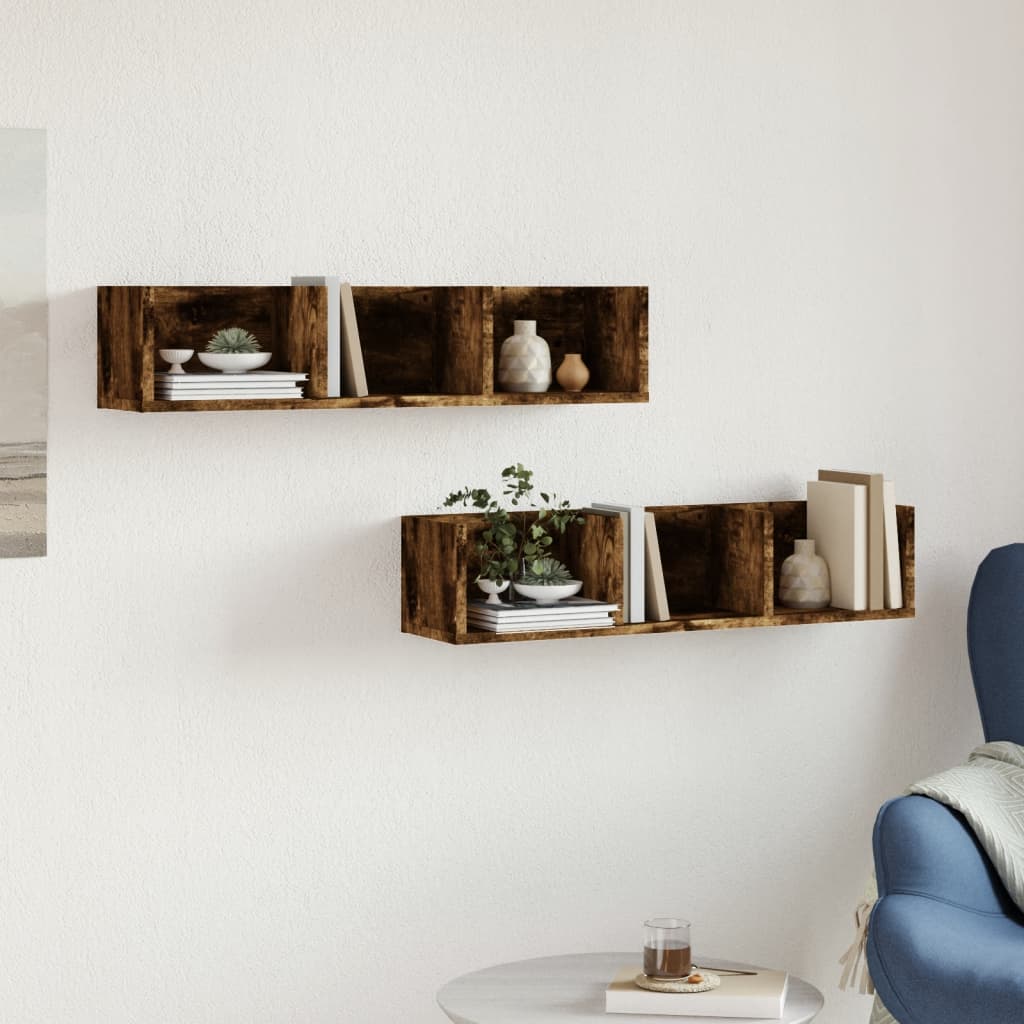 vidaXL Wandkasten 2 st 75x18x16,5 cm bewerkt hout gerookt eikenkleurig afbeelding