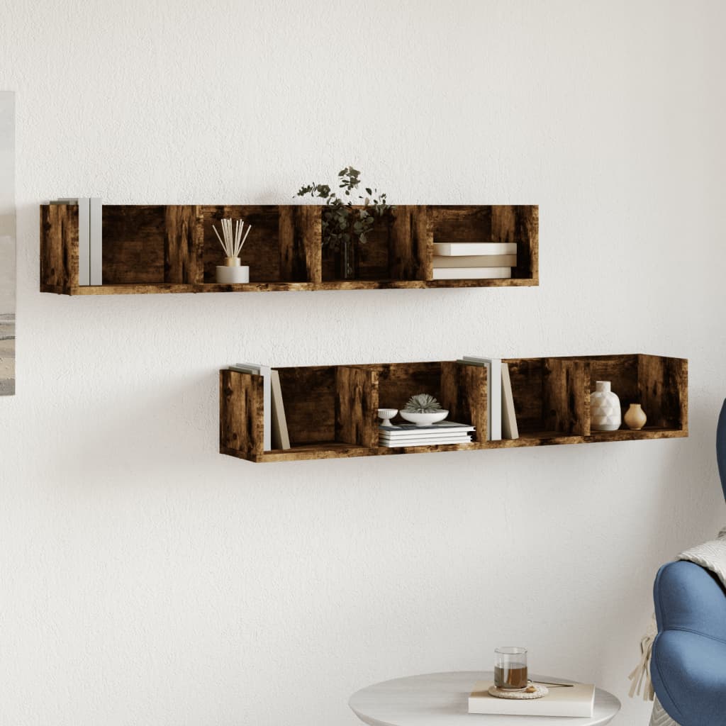 vidaXL Wandkasten 2 st 99x18x16,5 cm bewerkt hout gerookt eikenkleur afbeelding