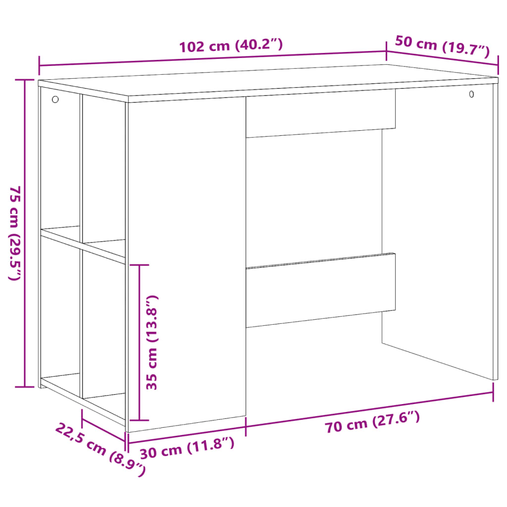 imagem de vidaXL Secretária 102x50x75 cm derivados de madeira cinzento cimento10