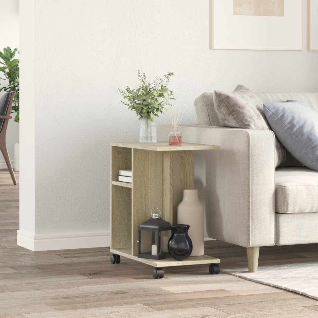 vidaXL sonoma tölgy színű szerelt fa kisasztal kerekekkel 50x35x55 cm