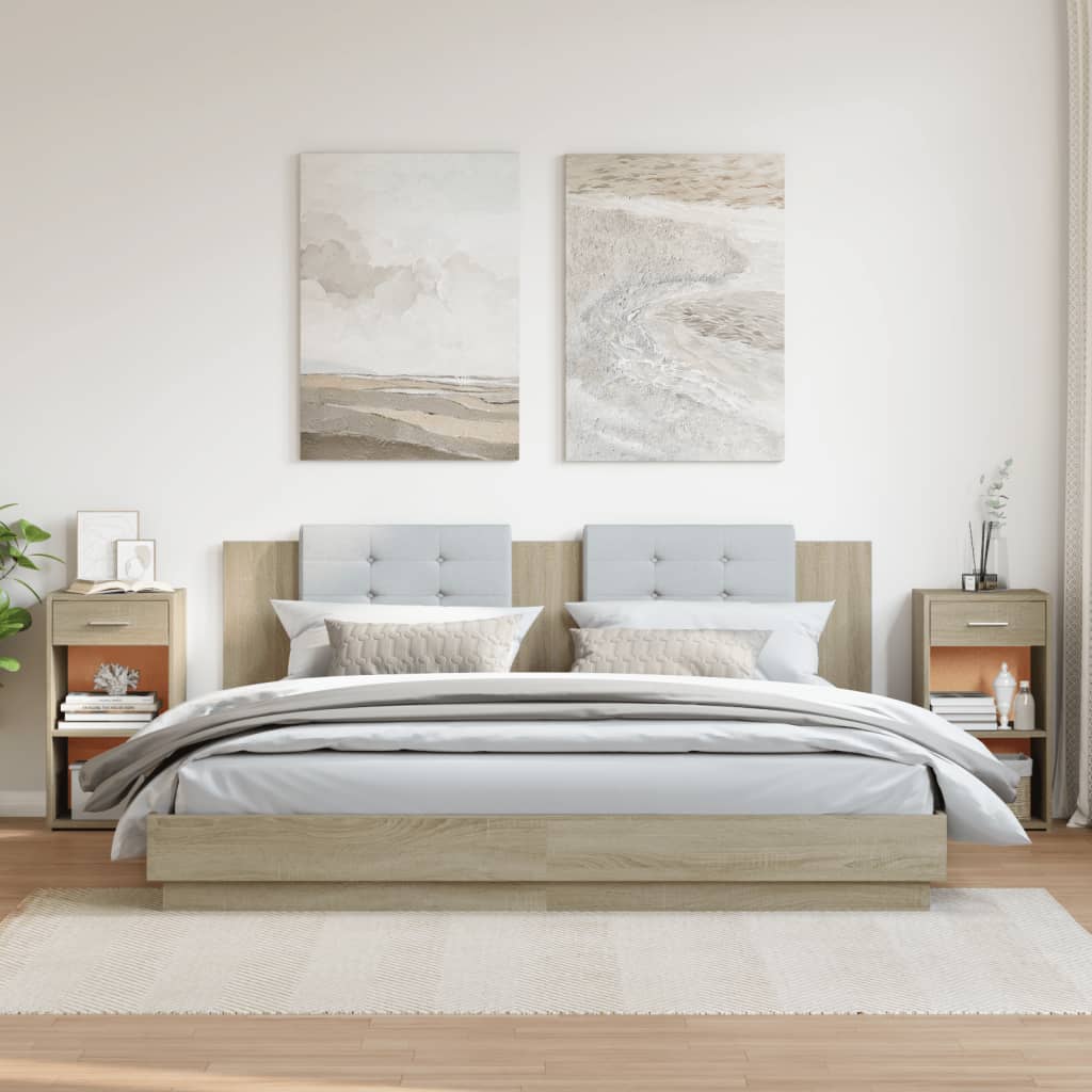 vidaXL Nachtkastjes 2 st 35x34x65 cm bewerkt hout sonoma eikenkleurig afbeelding