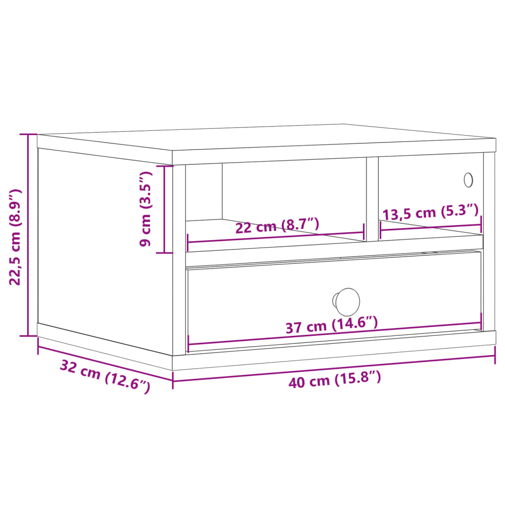 Fekete szerelt fa nyomtatóállvány 40 x 32 x 22,5 cm 