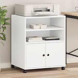 Stojalo za tiskalnik s kolesi belo 60x48x74 cm