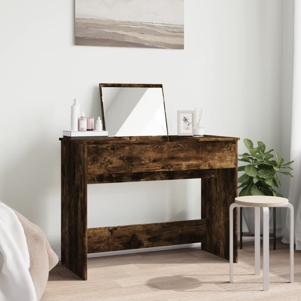 vidaXL Kaptafel met spiegel 100x45x76 cm gerookt eikenkleurig afbeelding