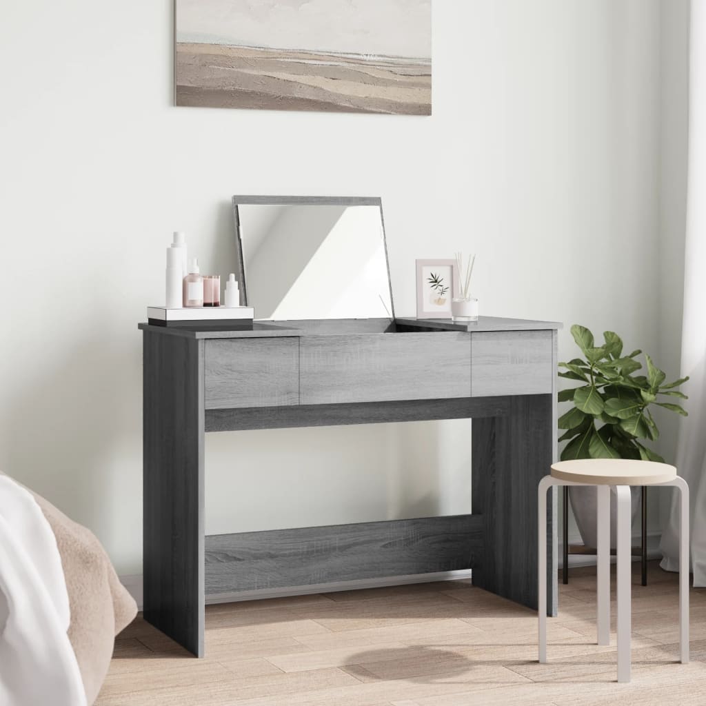 vidaXL Kaptafel met spiegel 100x45x76 cm grijs sonoma eikenkleurig afbeelding