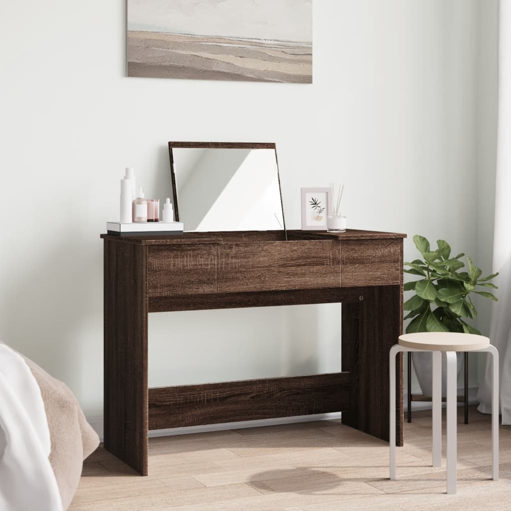 vidaXL Kaptafel met spiegel 100x45x76 cm bruin eikenkleurig