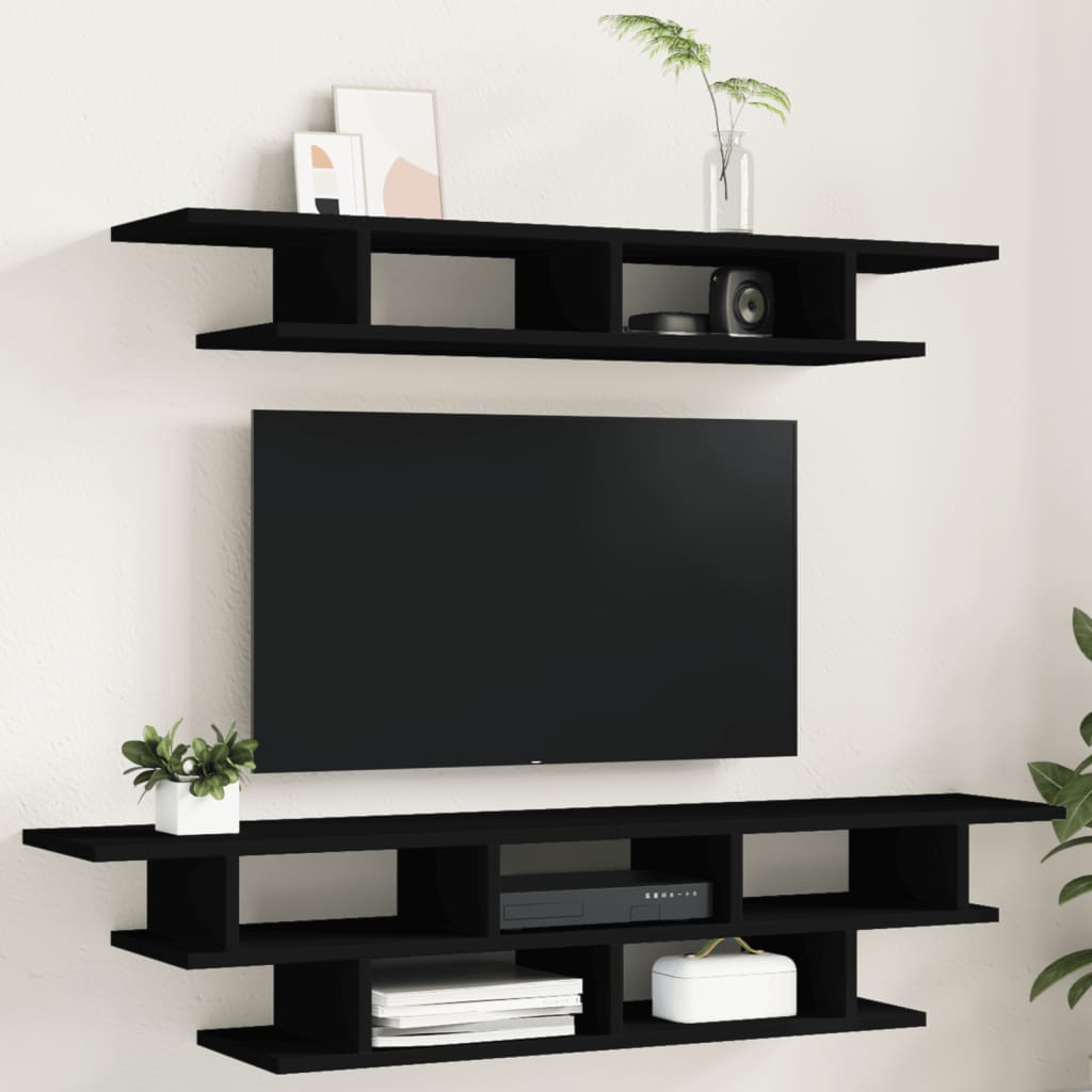 vidaXL Seturi TV de perete, negru, lemn prelucrat