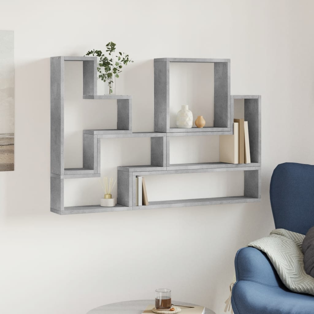 vidaXL betonszürke szerelt fa fali polc 96x12x64 cm