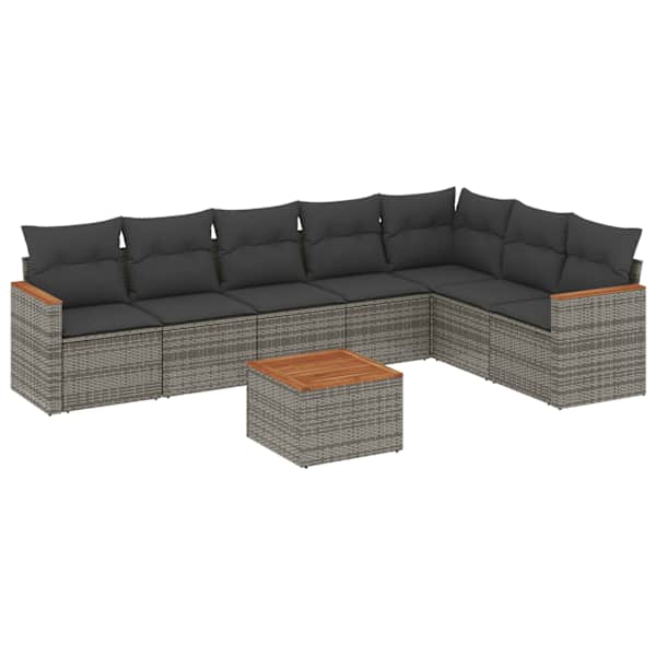 vidaXL 8-osaline aiadiivani komplekt patjadega, hall, pol&uuml;rotang
